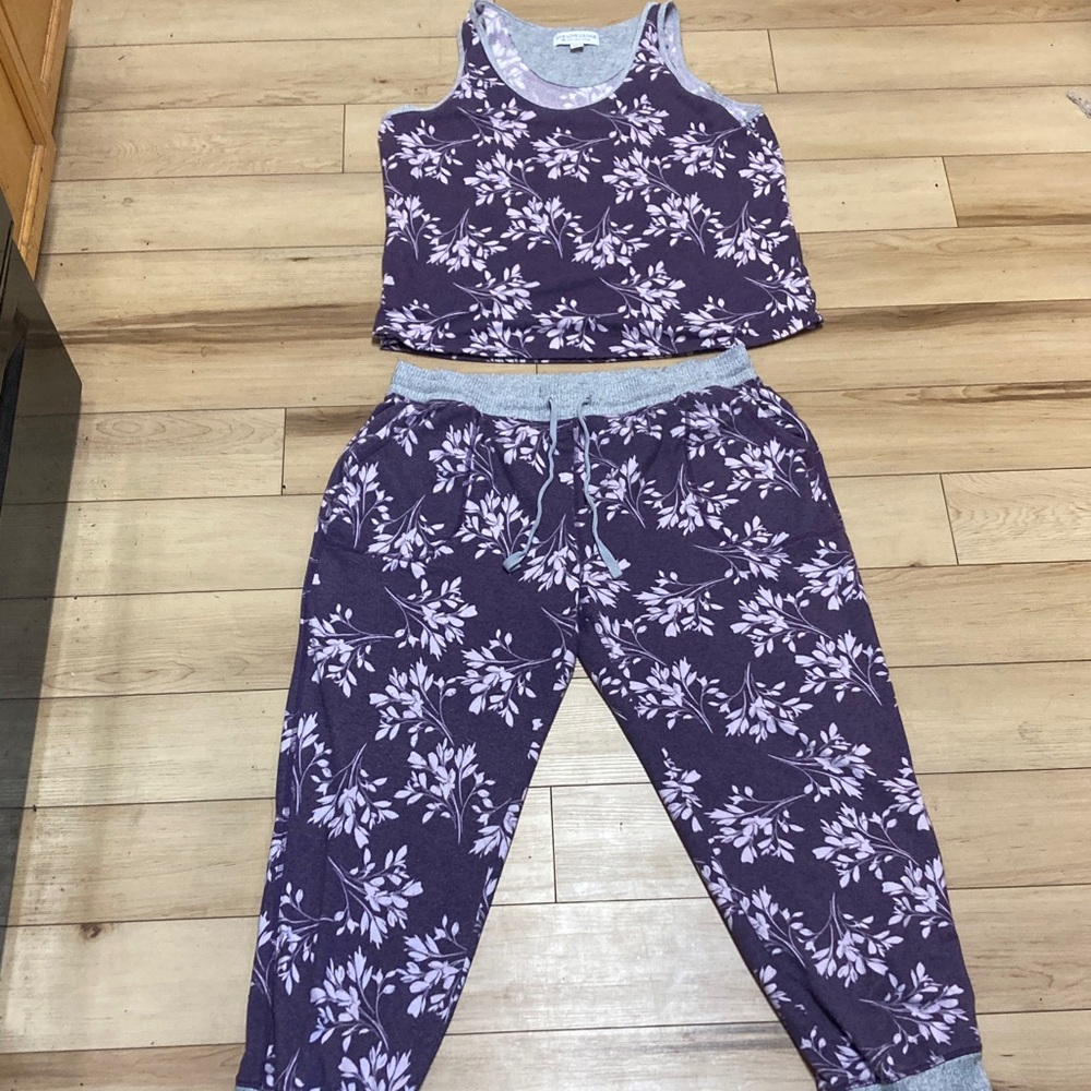 Karen Neuburger Purple Floral Tank Top & Jogger Pajama Set